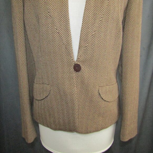 Vintage Giorgio Armani Le Collezioni Jacket Women 8 Brown Wool Herringbone Italy - Picture 3 of 10